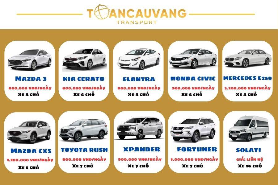 Bảng giá thuê xe ô tô tự lái tại Toàn Cầu Vàng